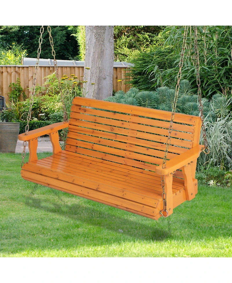 Slickblue 2-Person Wooden Porch Swing with Hanging Chains for Garden Yard