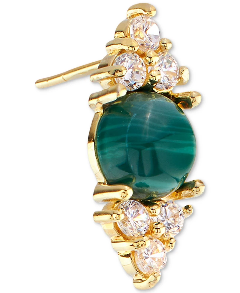 Malachite & Cubic Zirconia Cluster Stud Earrings in 14k Gold-Plated Sterling Silver
