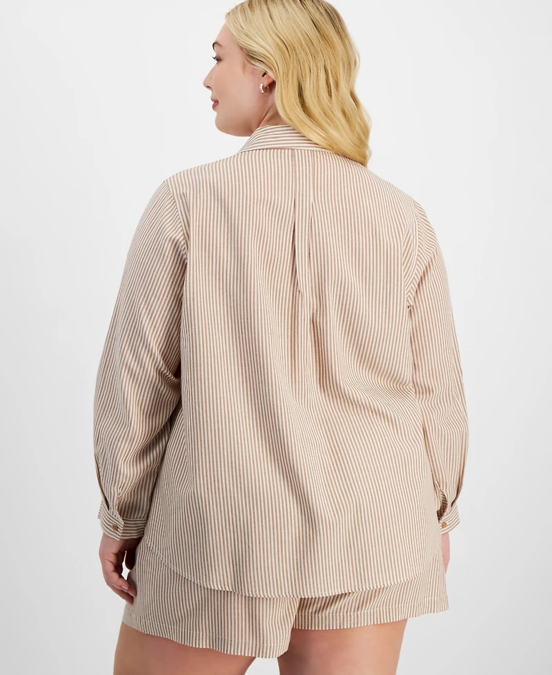 And Now This Trendy Plus Size Striped Roll-Tab Shirt, Exclusively at Macy's