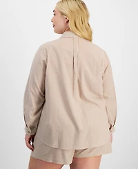 And Now This Trendy Plus Size Striped Roll-Tab Shirt, Exclusively at Macy's