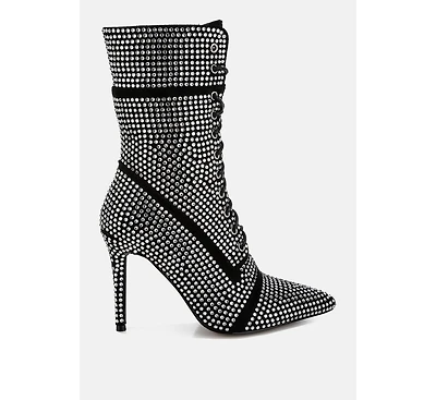 Bitetto Rhinestones Embellished Calf Boots