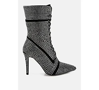 Bitetto Rhinestones Embellished Calf Boots