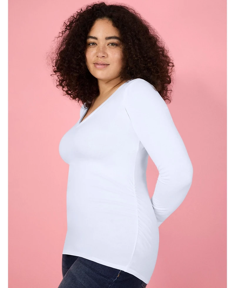 Motherhood Maternity V-Neck Side-Ruched Long Sleeve Tee