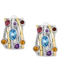 Effy Multi-Gemstone Mixed Cut Small Huggie Hoop Earrings (2-1/2 ct. t.w.) in Sterling Silver & 14k Gold-Plated Sterling Silver