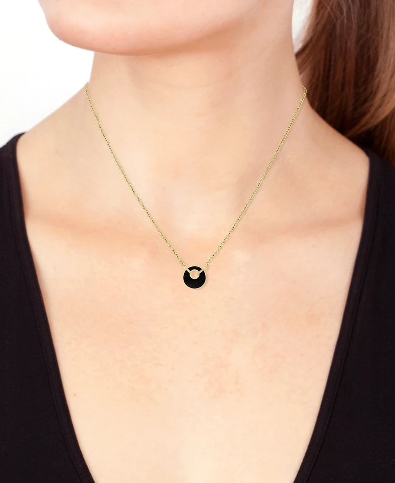 Effy Onyx (19mm) & Diamond (1/20 ct. t.w.) Pendant Necklace in 14k Yellow Gold, 16" + 2" extender