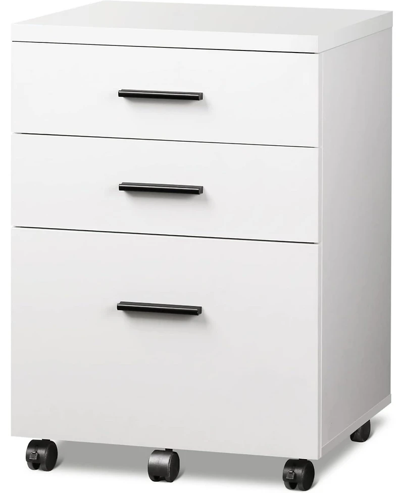 3 Drawer File Cabinet for Home Office, Wood Under Desk Filing Cabinet, Rolling Printer Stand with Wheels, White