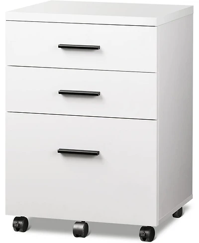 3 Drawer File Cabinet for Home Office, Wood Under Desk Filing Cabinet, Rolling Printer Stand with Wheels, White