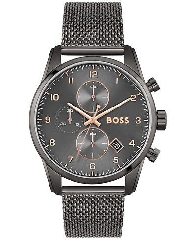 Hugo Boss Men's Skymaster Chronograph Gray Stainless Steel Mesh Bracelet Watch 44mm
