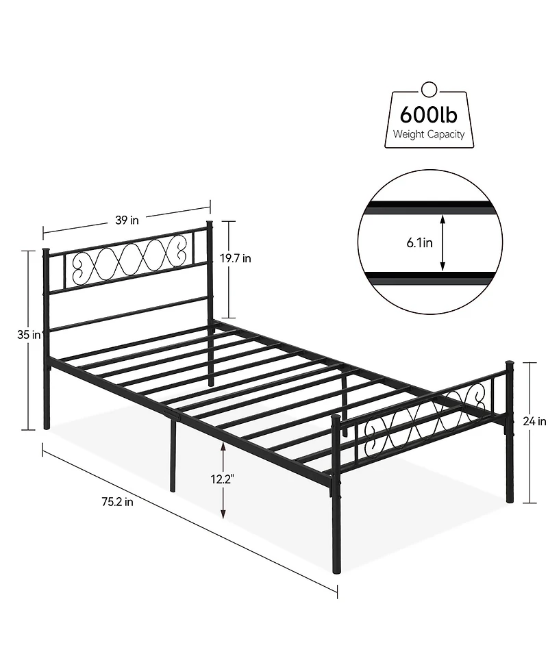 gaomon Twin Size Metal Platform Bed Frame with Headboard and Footboard