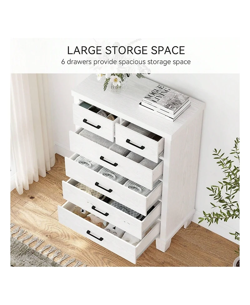 gaomon Dresser For Bedroom, 6 Drawer Dresser With Metal Handles,Chest Of Drawers Closet Organizers And Storage Clothes, Wood Drawer Dresser For Closet