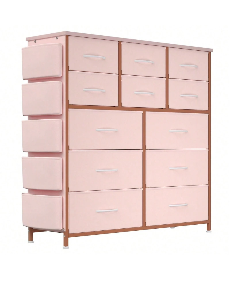 Dresser For Bedroom With 12 Drawer, Dressers & Chests Of Drawers For Hallway, Entryway, Storage Organizer Unit With Fabric, Sturdy Metal Frame, Wood T