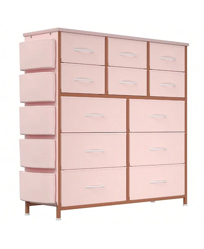 Dresser For Bedroom With 12 Drawer, Dressers & Chests Of Drawers For Hallway, Entryway, Storage Organizer Unit With Fabric, Sturdy Metal Frame, Wood T