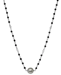 Effy Cultured Tahitian Black Pearl (3-11mm) and Onyx (3mm) 20" Pendant Necklace in Sterling Silver