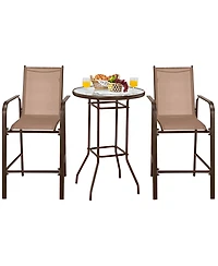 Sugift 3 Pieces Outdoor Patio Bar Table Stool Set-Brown