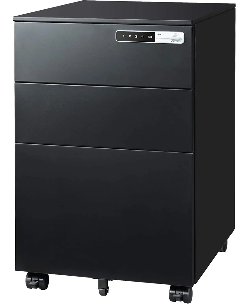 3-Drawer Mobile File Cabinet with Smart Lock, Pre-Assembled Steel Pedestal Under Desk, Black