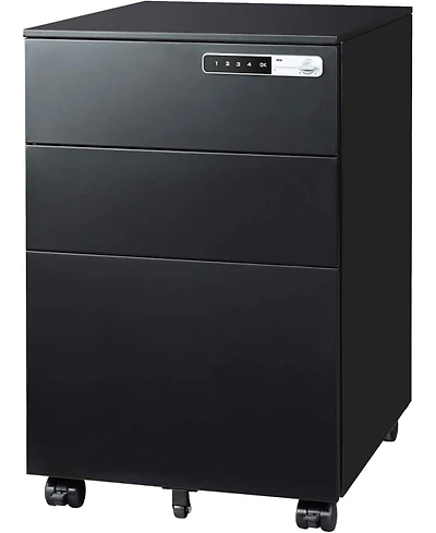 3-Drawer Mobile File Cabinet with Smart Lock, Pre-Assembled Steel Pedestal Under Desk, Black