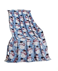Kate Aurora Winter Blues Christmas Snowman Ultra Soft And Plush Throw Blanket