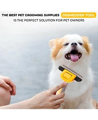 Precious Tails Pet Grooming Brush, Deshedding Tool for Cats and Dogs, Dematting Undercoat Rake, Dog Brush to Reduce Shedding