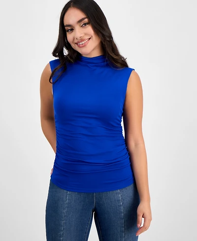 I.n.c. International Concepts Petite High-Neck Side-Ruched Top