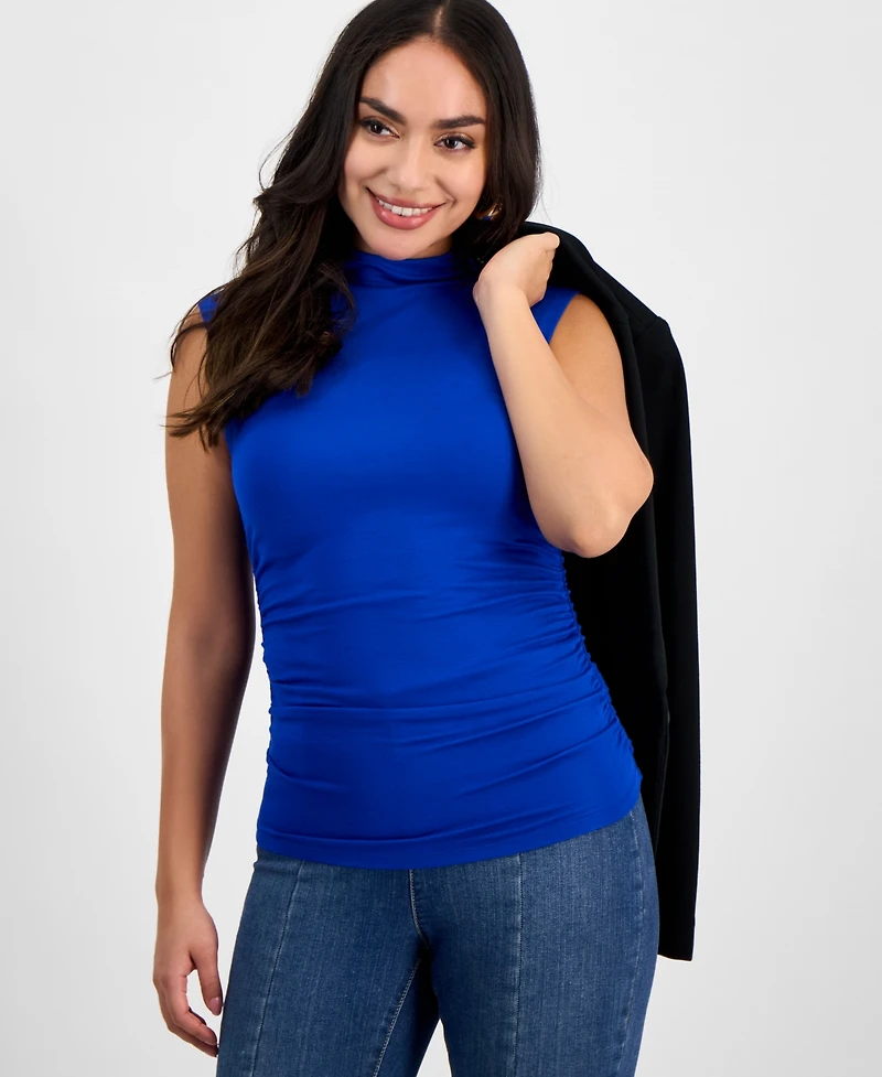 I.n.c. International Concepts Petite High-Neck Side-Ruched Top