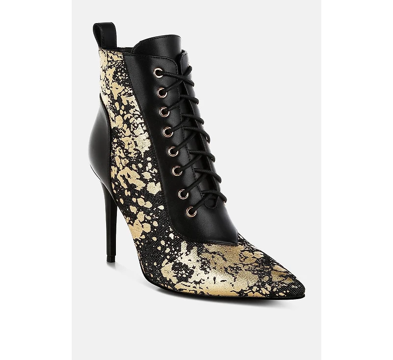 Fat Cat Abstract Pattern Lace-Up Ankle Boots