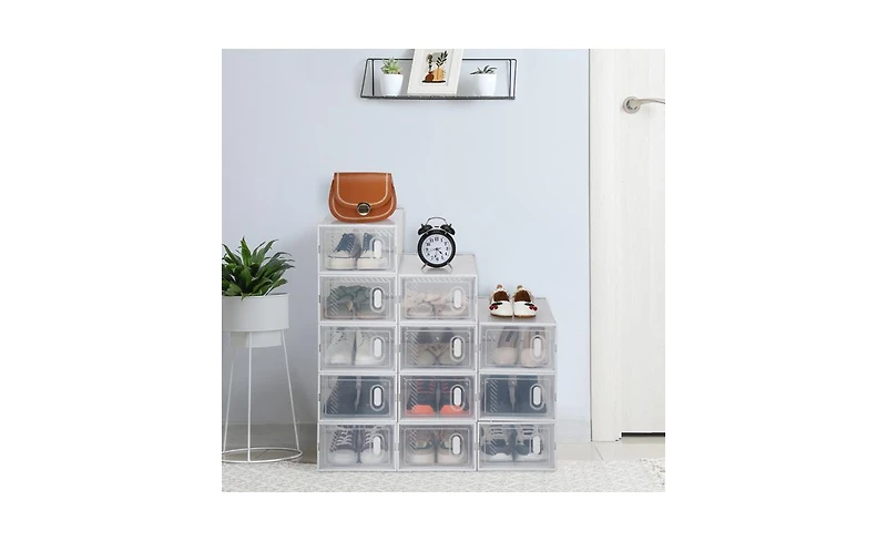 12 Clear Stackable Shoe Boxes – Plastic Shoe Organizer Set for Closet, Entryway & Sneaker Display