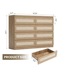 8 Drawer Double Dresser For Bedroom, Rattan Chest Of Dressers