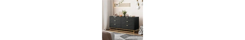 Dresser For Bedroom, Large 6 Drawer Dresser Organizer With Golden Metal Handle And Legs, Modern Chest Of Drawers, Large Dresser For Closet, Hallway, L