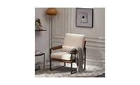 Slickblue Beige Brown Honeycomb Leather Armrest Chair - Single Iron Frame Indoor Leisure Chair for Soft Comfort and Style