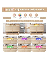 gaomon Natural Rattan Dresser For Bedroom With Led Light And Charging Station, 6 Drawer Double Dressers, Modern Wooden Dresser Chest, Beside Table For