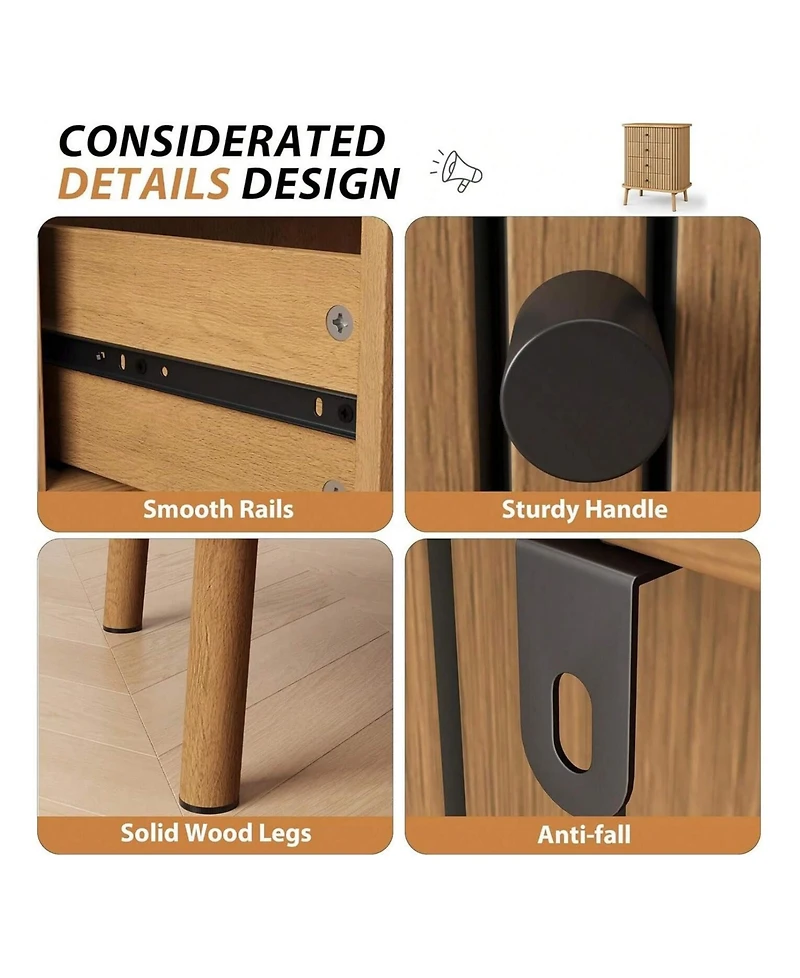 6 Drawer Dresser, Horizontal Chests Of Double Drawers For Bedroom, Mid Century Dresser With Black Handles And Wooden Legs, Storage Drawer Organizer Fo