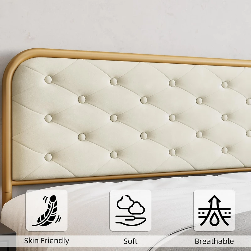 gaomon Upholstered King Size Bed Frame, Velvet Upholstery Platform Bed with Button Tufted Curved Headboard, Sturdy Wooden Slats