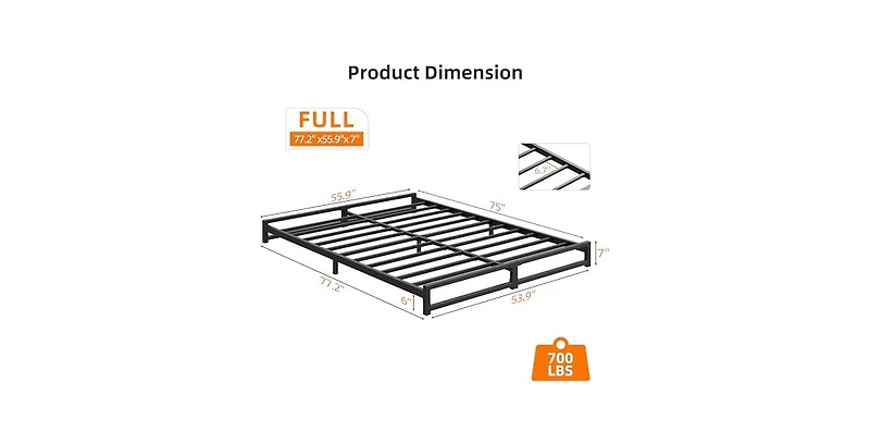 gaomon Full Size Metal Platform Bed Frame with Steel Slat Support