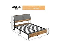 gaomon Queen Size Bed Frame with Ergonomic Headboard and Charging Station, Upholstered Platform Bed, Metal Frame with Storage, No Box Spring Needed, E