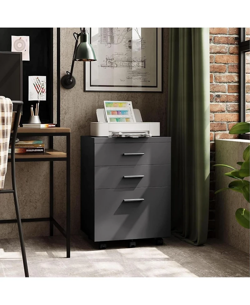 3 Drawer File Cabinet for Home Office, Wood Under Desk Filing Cabinet, Rolling Printer Stand with Wheels