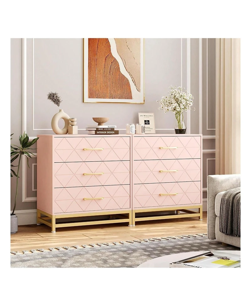 gaomon 3 Drawer Dresser, Wood Chest Drawers With Storage For Closet, Bedroom, Drawers Dresser Modern Bedside Nightstand With Gold Handles