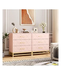 gaomon 3 Drawer Dresser, Wood Chest Drawers With Storage For Closet, Bedroom, Drawers Dresser Modern Bedside Nightstand With Gold Handles