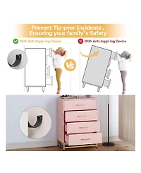 Dresser For Bedroom With 4 Drawers And Metal Handle,Chest Of Drawers, Sturdy Frame Modern Bedroom Furniture, Wood Dressers With Drawers