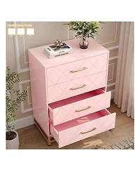 Dresser For Bedroom With 4 Drawers And Metal Handle,Chest Of Drawers, Sturdy Frame Modern Bedroom Furniture, Wood Dressers With Drawers