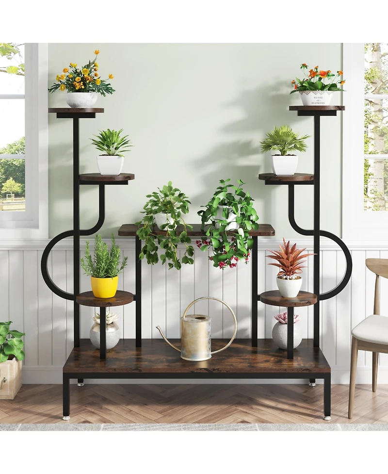 Tribesigns Large Tall Plant Shelf,Wood Indoor Ladder Holder Flower Rack,8-Tier Metal Plant Stand