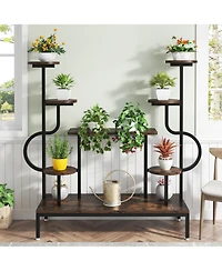 Tribesigns Large Tall Plant Shelf,Wood Indoor Ladder Holder Flower Rack,8-Tier Metal Plant Stand