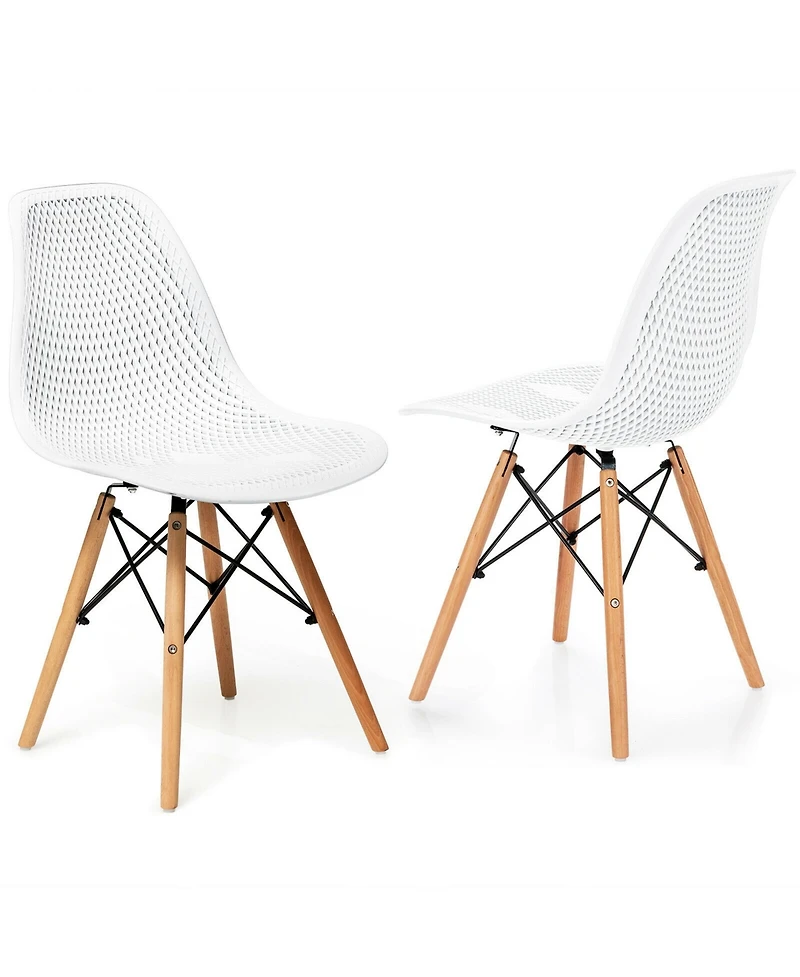 Gymax 2PCS Modern Dsw Dining Chair Office Home w/ Mesh Design Wooden Legs