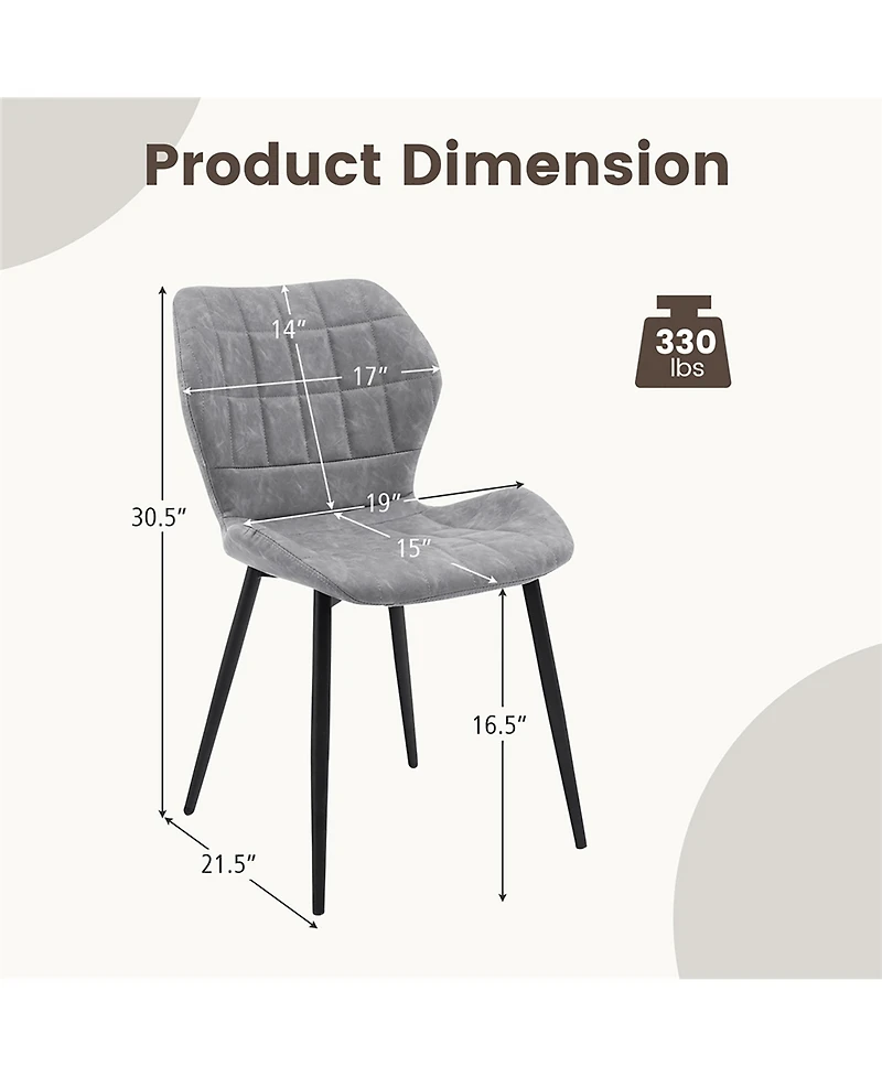 Gymax Dining Chairs Set of 4 w/ Padded Back Metal Legs & 2 Adjustable Foot Pads