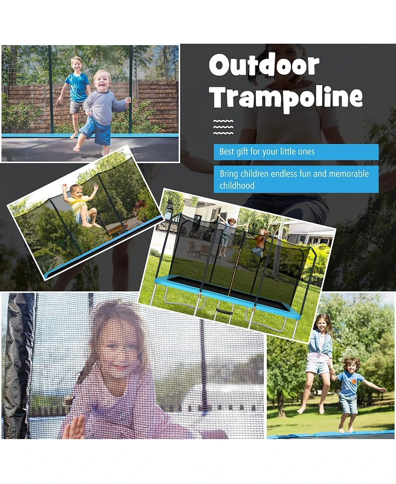 Gymax 8 x 14 Ft Rectangular Recreational Trampoline W/ Safety Enclosure Net Ladder Outdoor