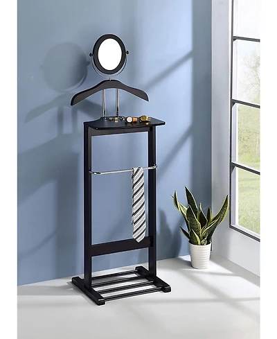 Kings Brand Furniture Wardrobe Wood Suit Valet Stand, Clothes Trouser Bar Rack, Tie, Belt Hanger and Shoe Rack, Black/Chrome
