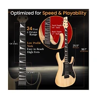 Pyle 38.7" Full Size Electric Guitar Kit - Includes Amplifier, Travel Bag, and Accessories, Natural Finish (PEGKT781N)