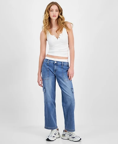 Madden Girl Juniors' Boxer Detail Cargo Jeans