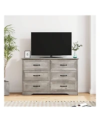 gaomon Dresser For Bedroom With 6 Drawers, Wood Drawer Dresser Chest Of Drawers For Closet, Living Room, Hallway, Nursery, Kids Bedroom