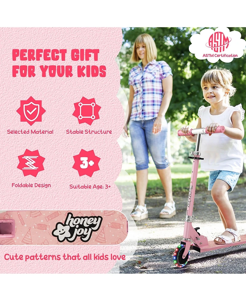 Gymax Folding Adjustable Height Kids Toy Kick Scooter Rear Brake 2 Flashing Wheels Pink