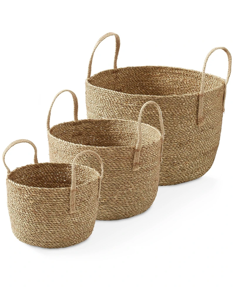Casafield (Set of 3) Braided Seagrass Basket Planters, Natural Woven Storage Bins for Boho Home Decor, Indoor Plant Pot Covers